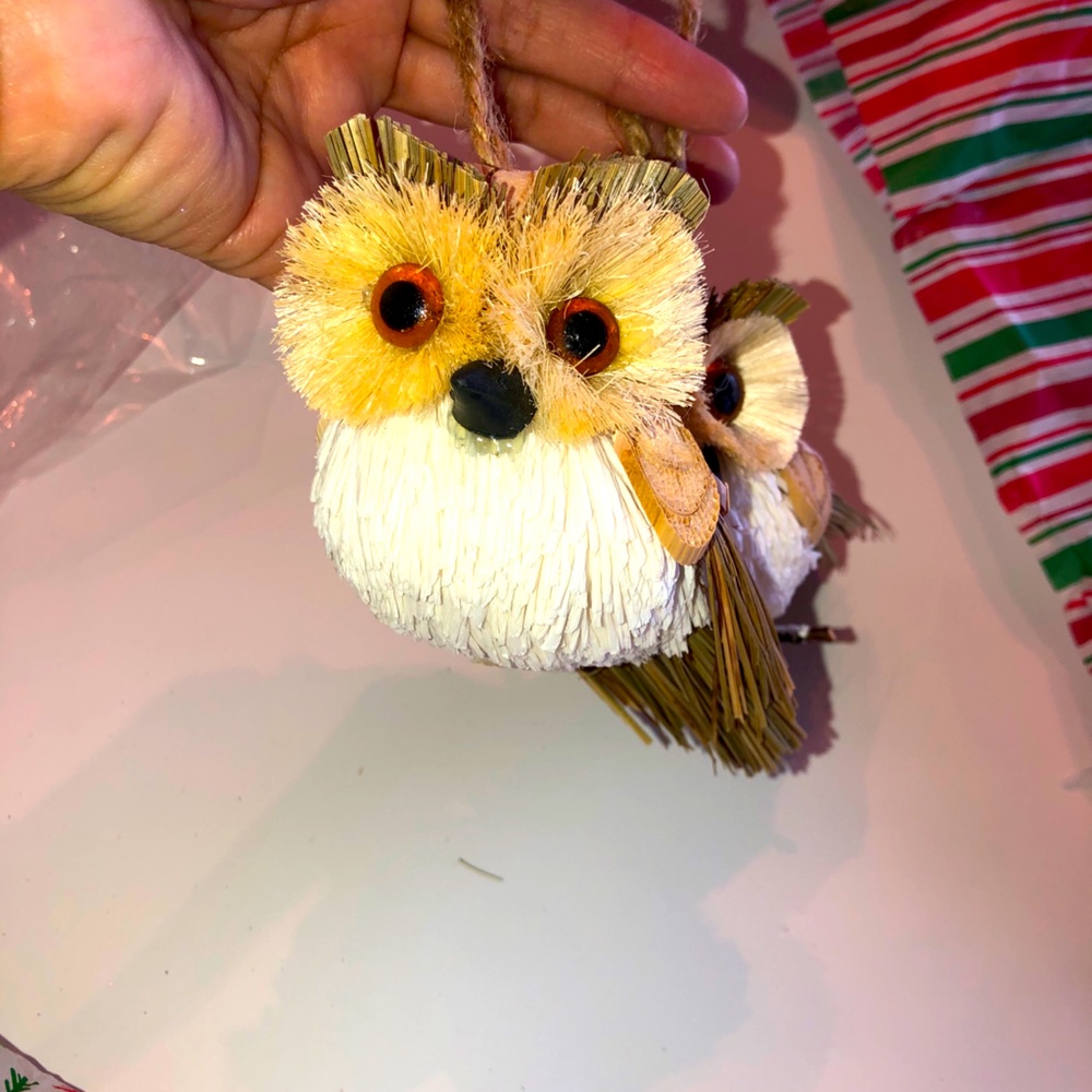 Rustic wicker owl ornaments